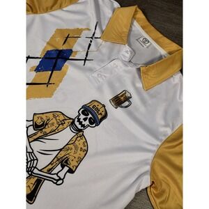 Golf Polo Shirt Mens Large Skull Weekend‎ Gold Yellow Sport Outdoors Lasfour